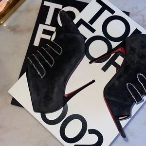 New Christian Louboutin Triplica Suede Red Sole Booties in Black